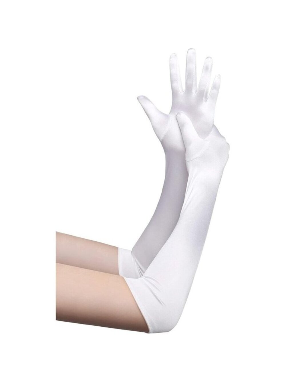 Women's White Long Opera Party 20s Satin Gloves Stretchy Arm Cover Elbow Length